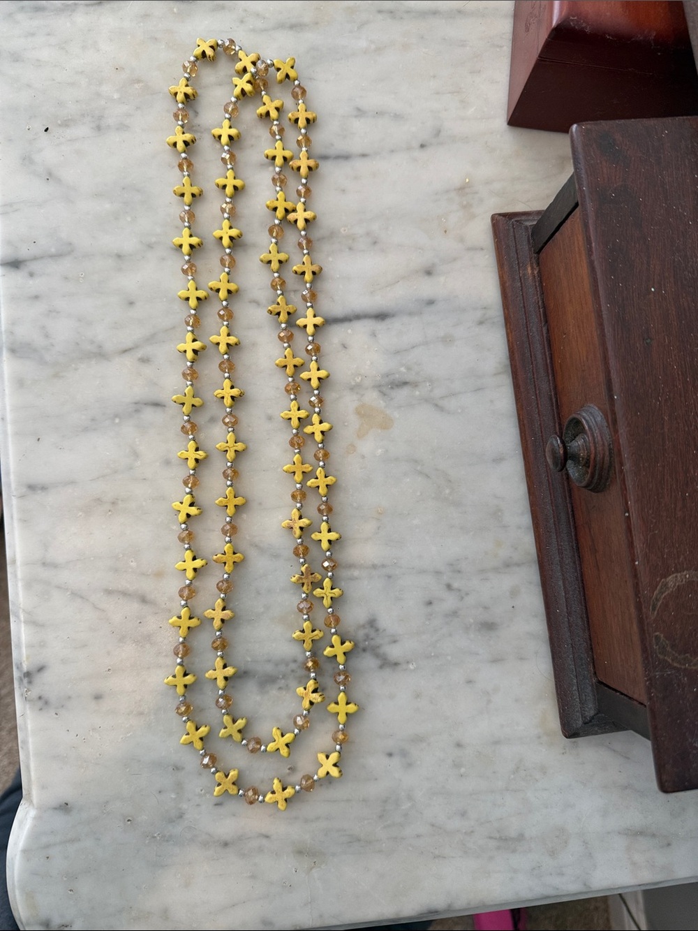 Yellow Cross Bead Long Necklace - Women Jewelry